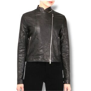 L’Agence Black Lambskin Leather Moto Biker Zipper Jacket Size 6